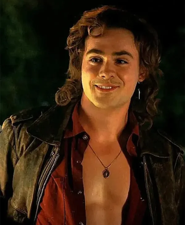 Billy Stranger Things Brown Leather Bomber Jacket front webp