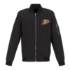 Black Anaheim Ducks Nylon Lightweight Full Zip Bomber Jacket webp