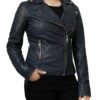 Black Asymmetrical Biker Laple Collar Style Leather Jacket jpg