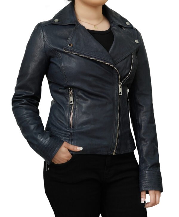 Black Asymmetrical Biker Laple Collar Style Leather Jacket jpg