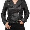 Black Asymmetrical Leather Motorcycle Jacket For Womens jpg