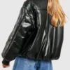 Black Faux Leather Bomber Jacket Back webp