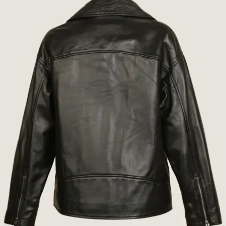 Black Leather Jacket Women Oversized Back webp