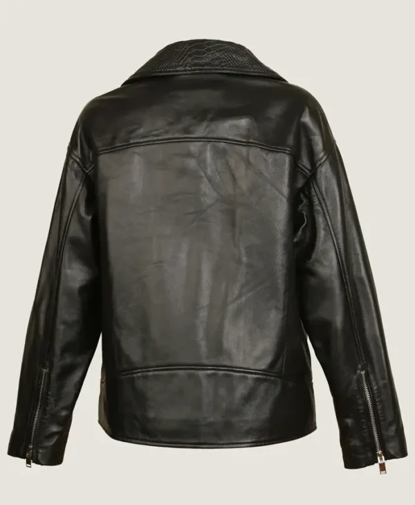 Black Leather Jacket Women Oversized Back webp