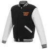Black White Washington Commanders Letterman Jacket webp