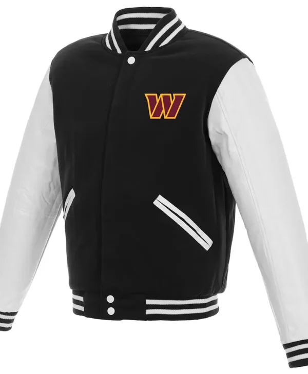 Black White Washington Commanders Letterman Jacket webp