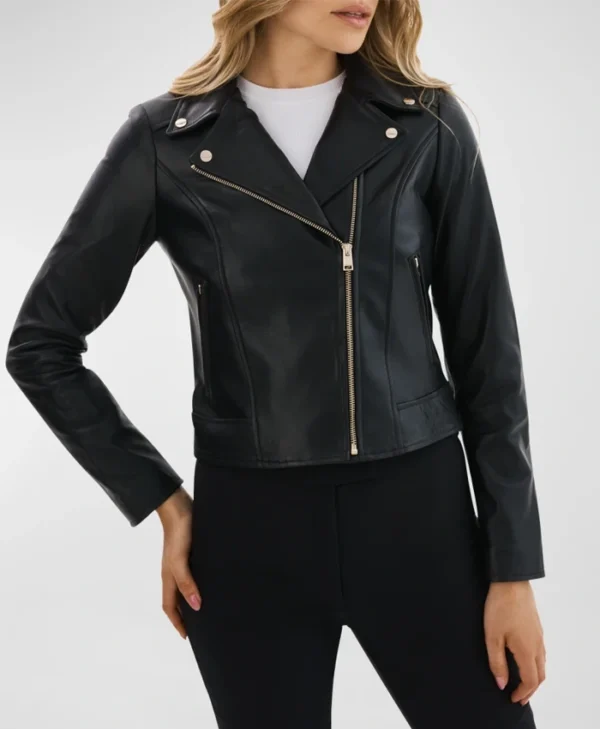 Black Womens Motorcycle Leather Jacket webp