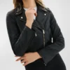 Black Womens Motorcycle Leather Jacket Style webp