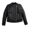 Black Womens Real Leather Cafe Racer Jacket webp