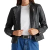 Black Womens Real Leather Cafe Racer Jacket Main webp