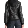Black Womens Vintage Leather Bomber Jacket Back Model webp