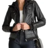 Black Womens Vintage Leather Bomber Jacket Main webp