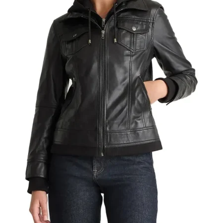 Black Womens Vintage Leather Bomber Jacket Style webp