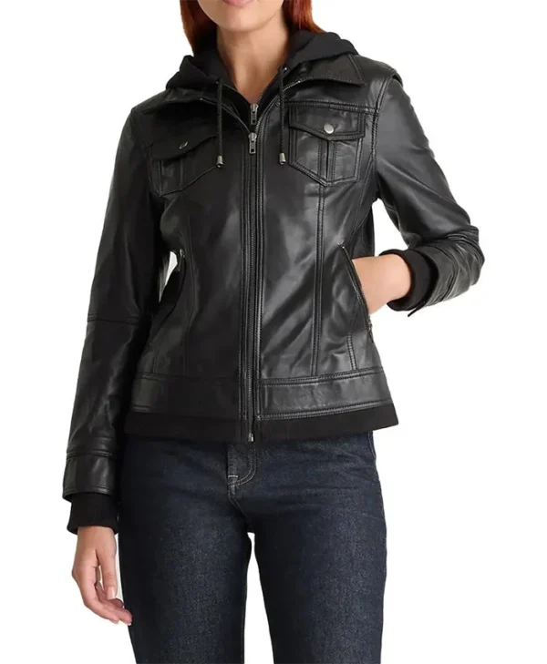Black Womens Vintage Leather Bomber Jacket Style webp