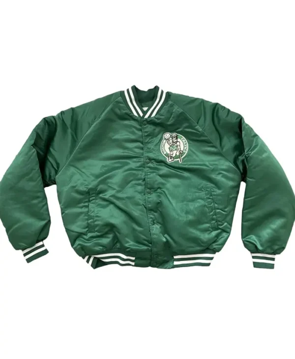 Boston Celtics 90s Green Satin Bomber Jacket For Men webp