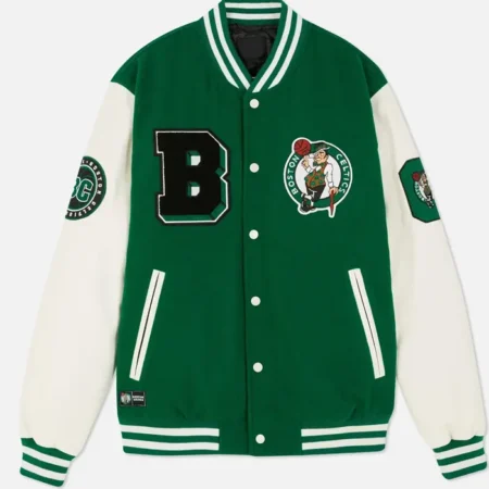 Boston Celtics Green and Off White Varsity Jacket webp