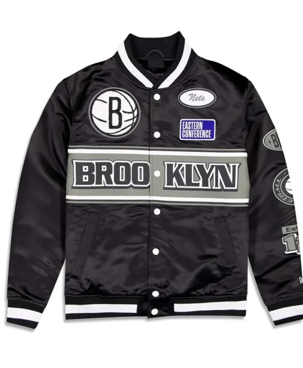 Brooklyn Nets Rally Drive 2024 Satin Varsity Jacket webp