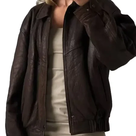 Brown Leather Jacket Women Oversized webp