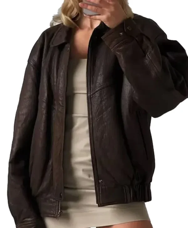 Brown Leather Jacket Women Oversized webp