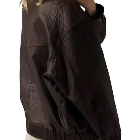 Brown Leather Jacket Women Oversized Back webp