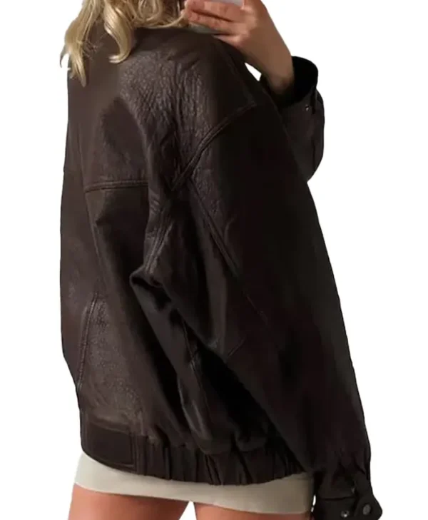 Brown Leather Jacket Women Oversized Back webp