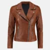 Brown Womens Classic Biker Leather Jacket 1 webp
