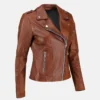 Brown Womens Classic Biker Leather Jacket Left Side webp