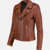 Brown Womens Classic Biker Leather Jacket Right Side webp
