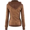 Brown Womens Hooded Leather Jacket Back webp