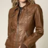 Brown Womens Hooded Leather Jacket Inner webp