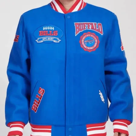 Buffalo Bills Crest Emblem Royal Blue Varsity Jacket webp