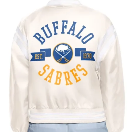 Buffalo Sabres Round Team Logo Full Snap Varsity Cream Jacket webp
