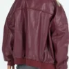 Burgundy Faux Leather Bomber Jacket Back webp