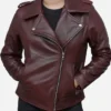 Burgundy Leather Biker Jacket webp