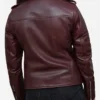 Burgundy Leather Biker Jacket Back webp