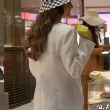 Buy Emily In Paris S02 Lily Collins White Fringe Coat webp