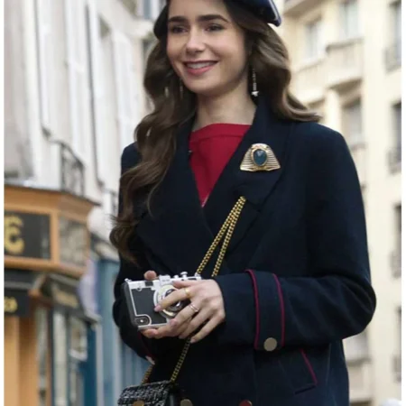 Buy Lily Collins Emily in Paris Blue Wool Coat webp