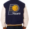 Buy Now Indiana Pacers Navy Blue And White Varsity Jacket For Men And Women webp
