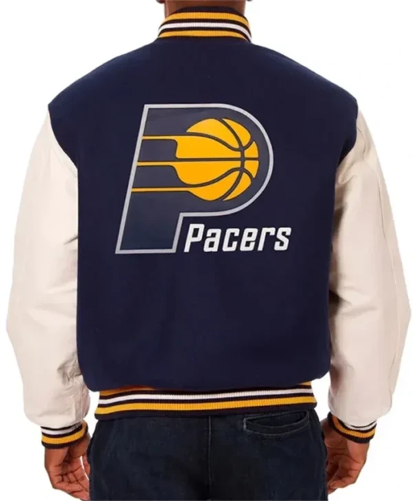 Buy Now Indiana Pacers Navy Blue And White Varsity Jacket For Men And Women webp
