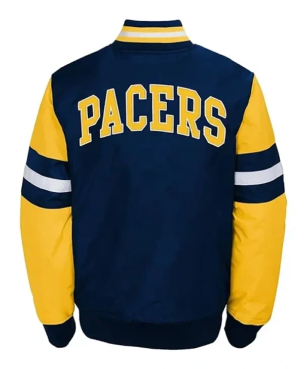 Buy Now Indiana Pacers Youth Legendary Yellow And Navy Blue Varsity Jacket For Unisex webp