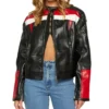 Cafe Racer Womens Red And Black Leather Jacket Main webp