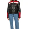 Cafe Racer Womens Red And Black Leather Jacket Pockets webp