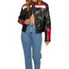 Cafe Racer Womens Red And Black Leather Jacket Stand webp