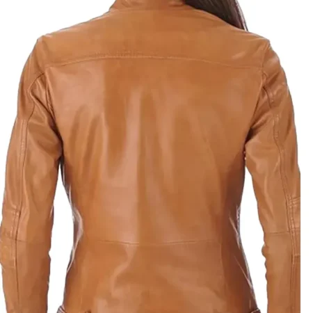 Camel Leather Jacket Womens Back webp