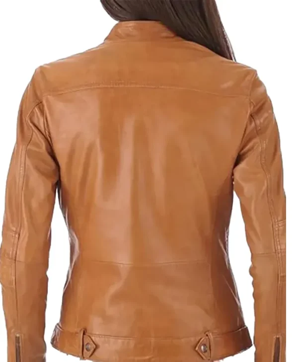 Camel Leather Jacket Womens Back webp