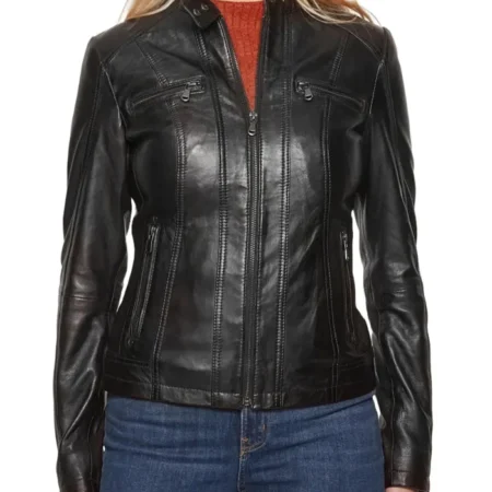 Casual Cafe Racer Jacket Womens webp