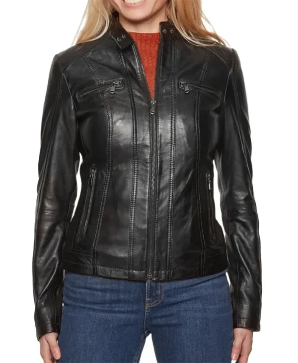Casual Cafe Racer Jacket Womens webp