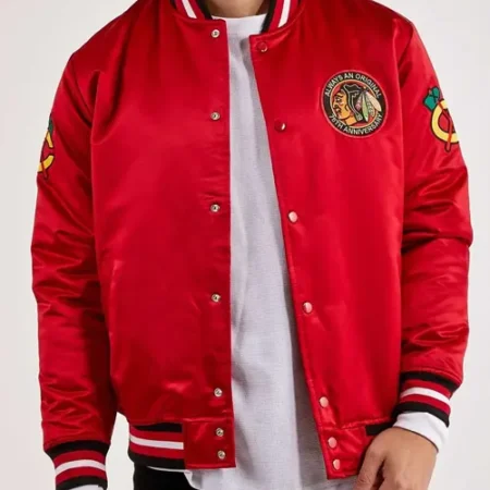 Chicago Blackhawks Throwback Red Satin Jacket webp