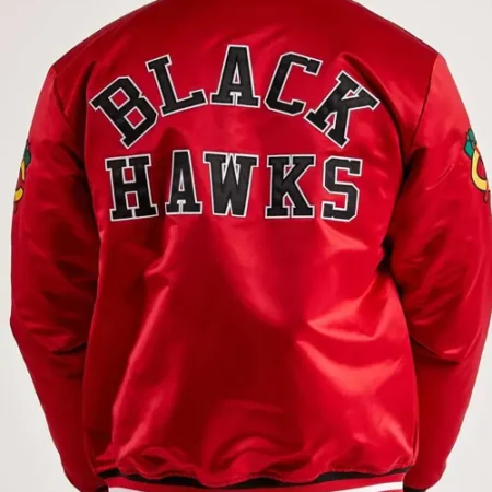 Chicago Blackhawks Throwback Red Satin Jacket Back webp