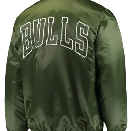 Chicago Bulls Forest Green Satin Varsity Jacket Back webp